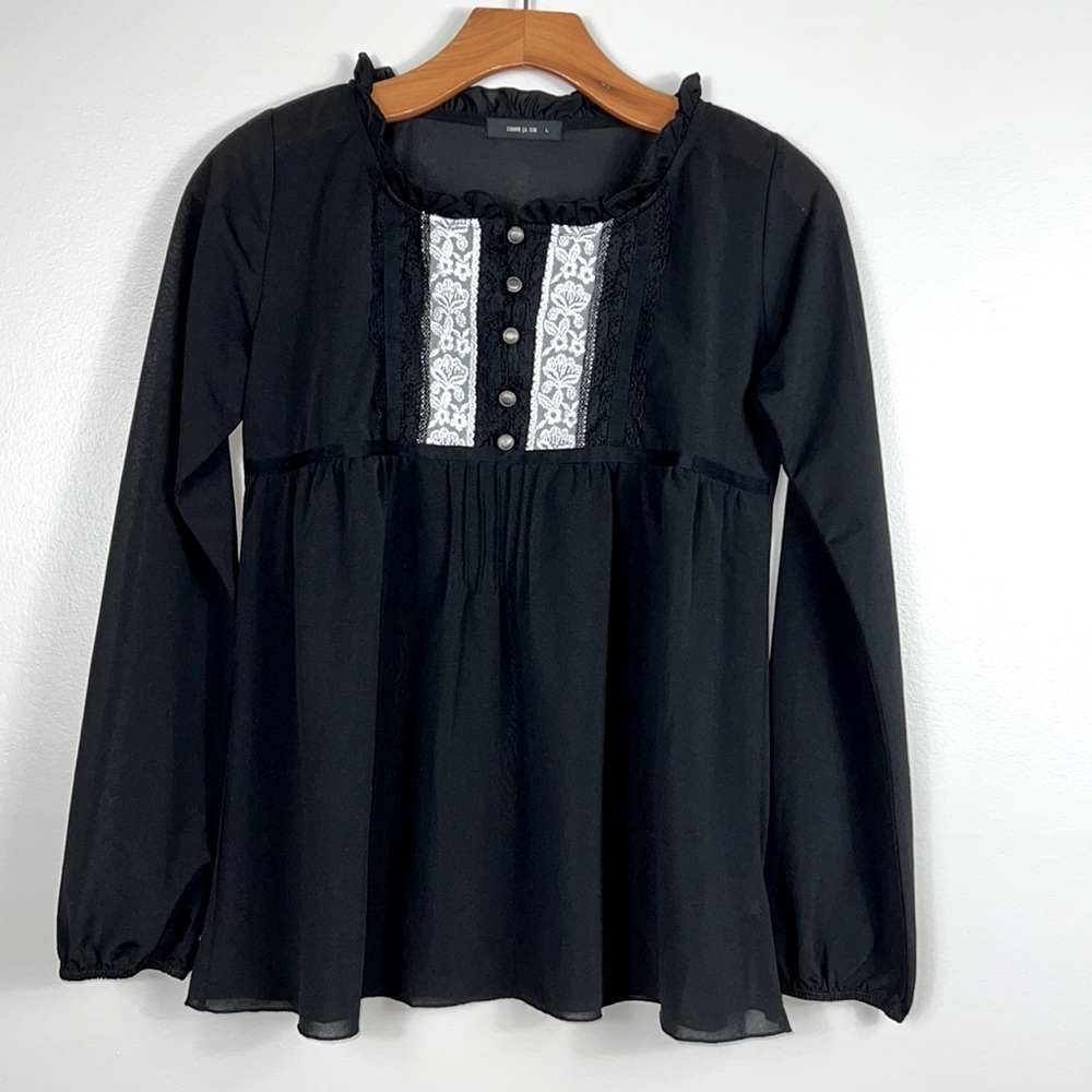 Comme Ca Ism Ladies Black Sheer Blouse Long Sleeve